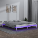 VidaXL Cadru de pat cu LED King Size, alb, 150x200 cm, lemn masiv