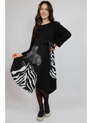 ROCHIE MIDI ASIMETRICA CU BUZUNARE SI MANACA LUNGA WHITE ROSE TALIE UNICA Negru foto