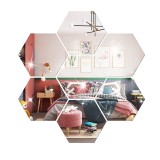 Set 12 hexagonale autocolante de perete tip oglinda EZGETOP&reg;, 126 * 110 * 63mm, Argintiu