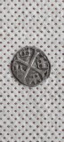 Parvus Sigismund de Luxemburg, Ungaria, 1387-1437. Moneda Argint Medievala: Coroane si Cruce Templieri, Vulturi pe Scut