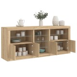 vidaXL Servantă cu lumini LED, stejar sonoma, 181,5x37x67 cm