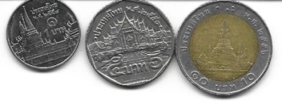 Thailanda lot 3 monede: 1, 5 si 10 Baht foto