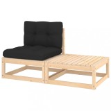 Set mobilier gradina Gossi, 2 piese, lemn pin, perne antracit incluse, canapea, taburet