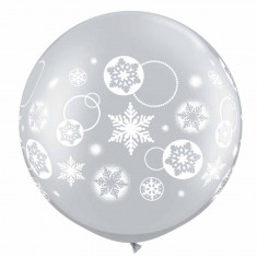 Balon latex Jumbo inscriptionat Snowflakes &amp;amp; Circles Silver, Q 60282 foto