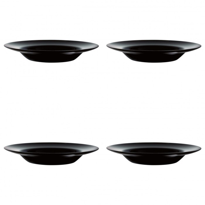 Set farfurii 4 piese, adanci, pentru paste, negre, din opal, diametru 28.5 cm