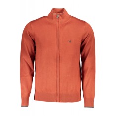 Pulover barbati cu fermoar si detalii contraste in jurul gatului portocaliu, 2XL