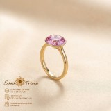 Inel Safir Roz Majestic , zirconia 1 cm, placat cu aur 14K