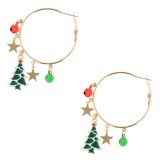 Cercei Crăciun, Model Cercuri Aurii cu Brad, Stele și Globuri, Multicolor, 1 Pereche