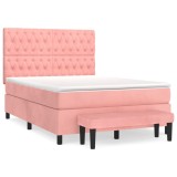 Cumpara ieftin Pat box spring cu saltea, roz, 140x200 cm, catifea