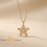 Colier Floarea Stralucirii , Colier placat cu aur 14K cu zirconia albe