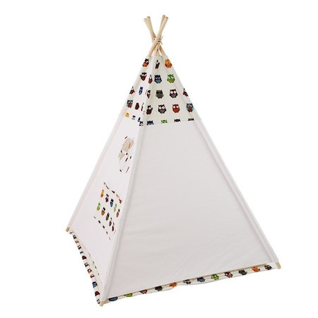 Cort joaca copii stil indian Teepee Tent Owl BathVision, 120x120x145 Alb