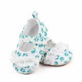 Pantofiori albi cu danteluta cu floricele verzi (Marime Disponibila: 3-6 luni