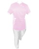 Costum Medical Pe Stil, Roz deschis cu Elastan cu Garnitură Alba si pantaloni Albi, Model Andreea - L, XL
