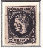 ROMANIA1866/67 LP 20c CAROL FAVORITI 20 PAR HARTIE SUBTIRE STAMPILA RAMNIC SARAT, Stampilat