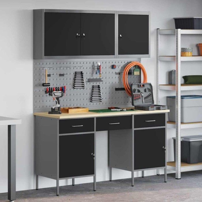 Set banc de lucru, 8 piese, negru, oțel