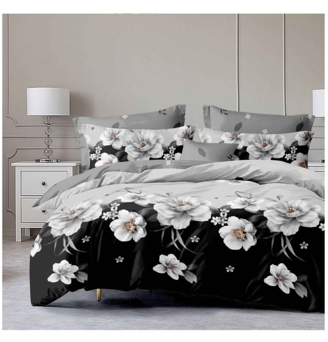 Lenjerie pat dublu,bumbac finet,6 piese,cearceaf normal 220x240cm, cearceaf pilota 200x220cm, 2 fete de perna 50x70, 2 fete de perna 70x70-A1183