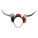 Coroniță Deghizare Diavol, Coarne 15cm, Cranii, Trandafiri Roșii și Negri, Plastic, Multicolor, Oem