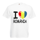 TRICOU PERSONALIZAT ROMANIA, tricou mesaj I love Romania inima tricolor ieftin