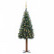 Set pom Crăciun subțire, LED-uri&amp;globuri, verde, 150 cm