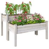 Outsunny Jardiniera Exterior Lemn Brad 2 Niveluri, Design Ergonomic cu Orificii Scurgere, 115x114x76cm, Natural | Aosom Romania