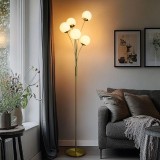 Cumpara ieftin Lampadar de podea, 5 globuri albe, dulie G9, culoare corp auriu, inaltime 175cm
