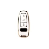 Husa de protectie Premium pentru cheie AUDI compatibila cu A6 C8 A7 A8 Q8, Q7, S-line, RS, Allroad ( 2017-2021 ) Alb/Auriu, LUVLU&trade;