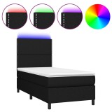 Cumpara ieftin Pat cu arcuri, saltea si LED, negru, 100x200 cm, textil