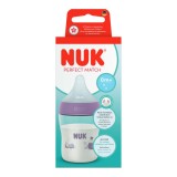 Biberon cu tetina din silicon Perfect Match, roz, flux S, 0 luni+, 150 ml, Nuk