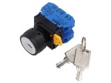 Comutator rotativ cu cheie 22mm: 2 pozitii stabile, 2 normale deschise x 2 neagra