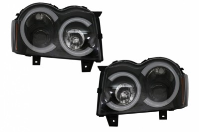 Faruri Angel Eyes TUB LED Jeep Grand Cherokee WK (2005-2008) Negru Performance AutoTuning foto