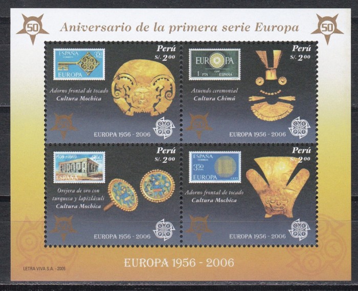 Peru 2006 - A 50-a aniversare a primei serie de timbre Europa, Colita, MNH