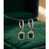 Cercei din Argint 925 Rodiat cu Zirconiu Verde Smarald si Anturaj de Cristale, 2.5cm