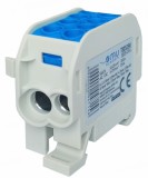 Clema de distributie - derivatie albastra Cu-Al 202A 125A pe sina DIN 1 pol 2 intrari borne (25+35mm &sup2;) si 2 iesiri (25+35mm &sup2;) 1000V AC DC, Omu System