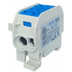 Clema de distributie - derivatie albastra Cu-Al 202A 125A pe sina DIN 1 pol 2 intrari borne (25+35mm &sup2;) si 2 iesiri (25+35mm &sup2;) 1000V AC DC