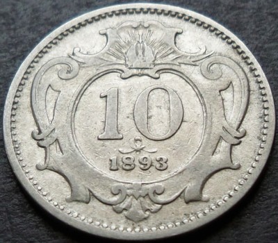 Moneda istorica 10 HELLER - AUSTRIA (AUSTRO-UNGARIA), anul 1893 * cod 2838 foto