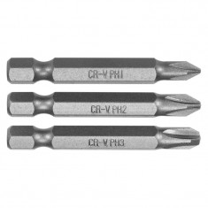 65462 STHOR Set 3 biti phillips PH1, PH2, PH3, prindere hexagonala 1/4&quot;, lungime 50 mm