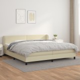 vidaXL Pat continental cu saltea, crem, 200x200 cm, piele ecologică 3127213