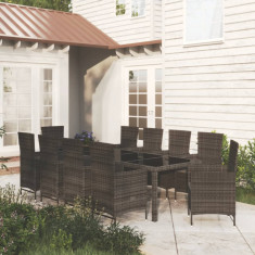 vidaXL Set mobilier de exterior cu perne, 11 piese, negru, poliratan