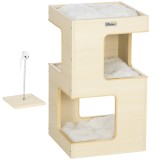 PawHut Casuta Eleganta Apartament pentru Pisici cu 3 Nivele cu Jucarii Amuzante, Pat pentru Pisoi cu Perne Moi, Centru de activitate cu Intrari pentru