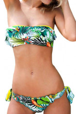 Costum de baie cu imprimeu tropical 2 piese dama, multicolor, marimea L foto