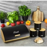 Set cutie paine din bambus cu capac otel si 3 recipiente pentru bucatarie, negru, Kassel