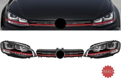 Ansamblu Faruri 3D Semnal Dinamic LED cu Grila VW Golf 7 VII (2012-2017) R20 GTI Design Rosu Performance AutoTuning foto