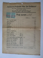 Rara! Lista fiscala preturi ,,Desfacerea produselor viilor Dan Costinescu&amp;#039;&amp;#039; 1943 foto