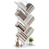 HOMCOM Bibliotecă &icirc;n Formă de Copac cu 7 Rafturi și Sistem Antivoltaj pentru Sufragerie Dormitor 50x24x109 cm Alb | Aosom Romania