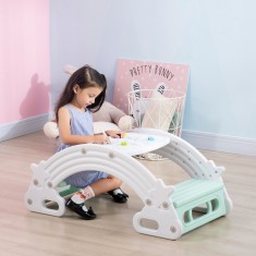 HOMCOM Set 2 in 1 cu masa scaune si leagan pentru copii 18-48 luni, din HDPE, 100x54x42 cm, gri si verde foto