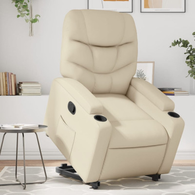 vidaXL Fotoliu rabatabil cu ridicare, crem, piele ecologică 3204659 foto