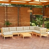 vidaXL Set mobilier grădină cu perne crem, 9 piese, lemn masiv de pin 3096665