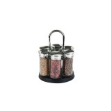 Set 6 recipiente sticla pentru condimente cu suport, 15x20 cm, Oem