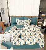 Cumpara ieftin Lenjerie Pat Bumbac 4 Piese Alb/Albastru - Husa Pilota 200x230cm, Cearceaf 240x250cm, Fete Perna 55x75cm &amp; 70x70cm