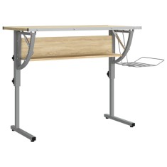 Birou stejar sonoma &amp;amp; gri 110x53x(58-87) cm lemn prelucrat&amp;amp;otel foto